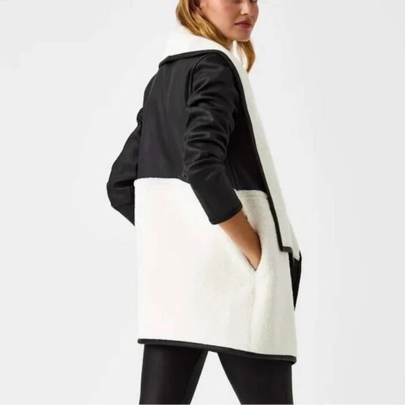 Spanx Fleece & Faux Leather Long Wrap Jacket 1X NWT - Picture 2 of 14